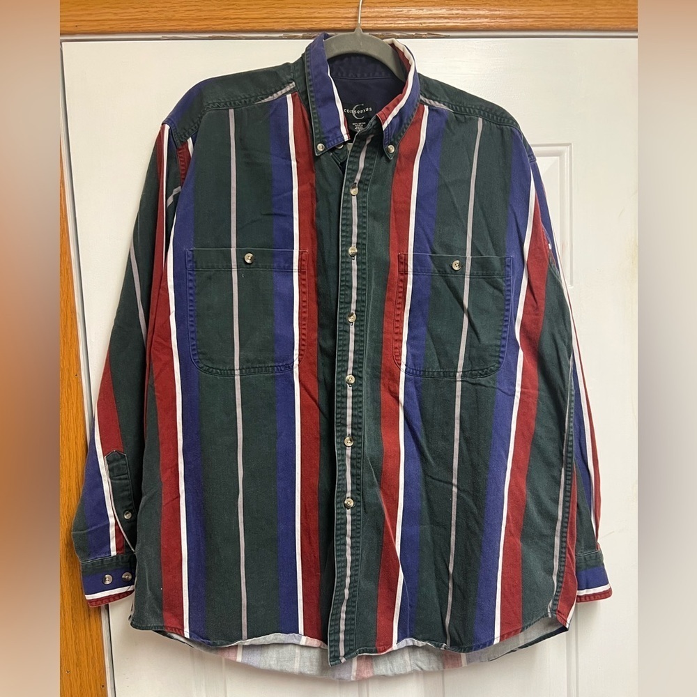 90’s classic stripe button down Colorful Striped Button-Up Shirt